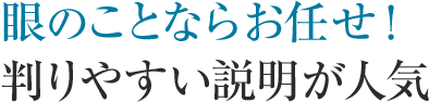 眼のことならお任せ！判りやすい説明が人気